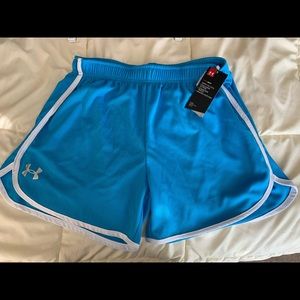 NWT Womens Under Armour blue athletic shorts, size Large